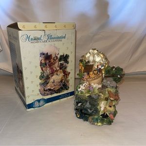 Noah's Ark Resin Battery Lighted "Talk To The Animals" Figurine Music Box 9.75"